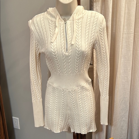 Forever 21 Pants - Forever 21 Cream Cable Knit Hooded Romper